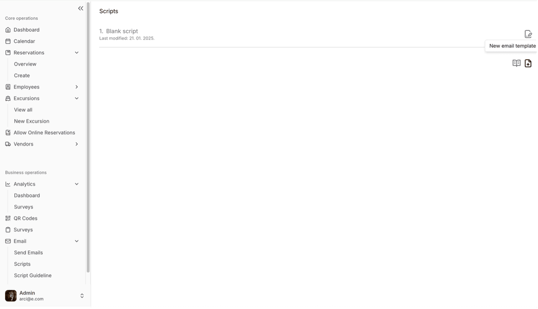 Tournee Email Scripts Page