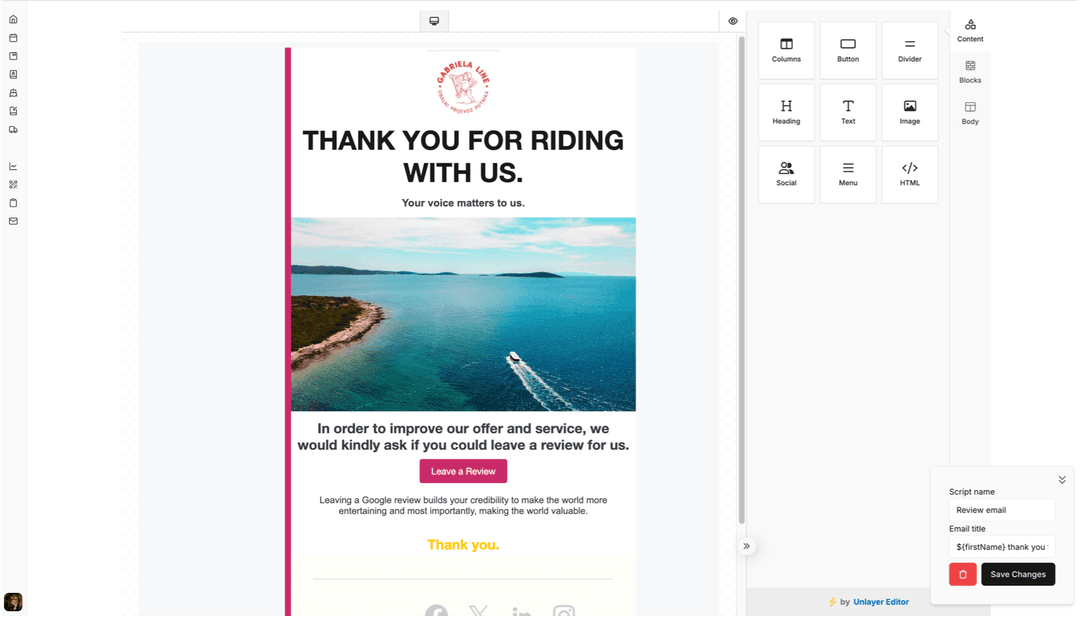 Tournee Email Script Design