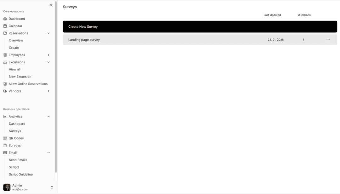 Tournee Surveys Lists Page