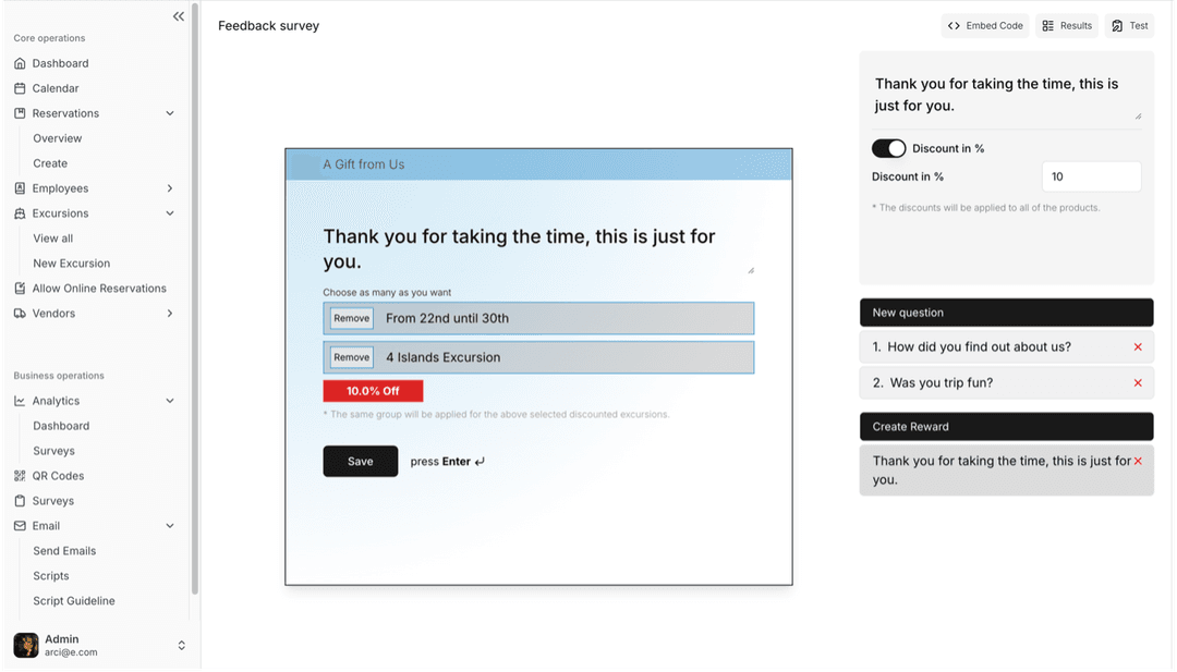Tournee Surveys Rewards Creations Process